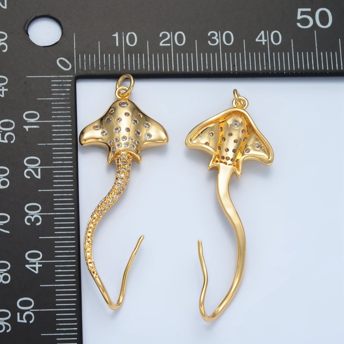 14K Gold Filled Clear CZ Dotted Micro Paved Sting Manta Ray Fish Charm | AG884