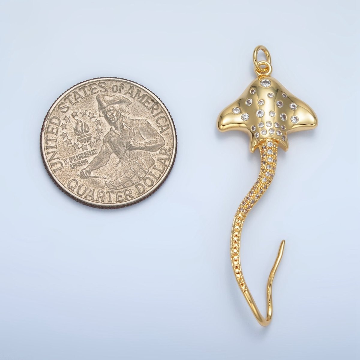 14K Gold Filled Clear CZ Dotted Micro Paved Sting Manta Ray Fish Charm | AG884