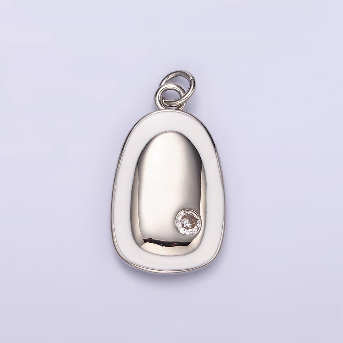 14K Gold Filled Clear CZ Dotted White Enamel Outline Oval Charm in Gold & Silver | N1529 N1530