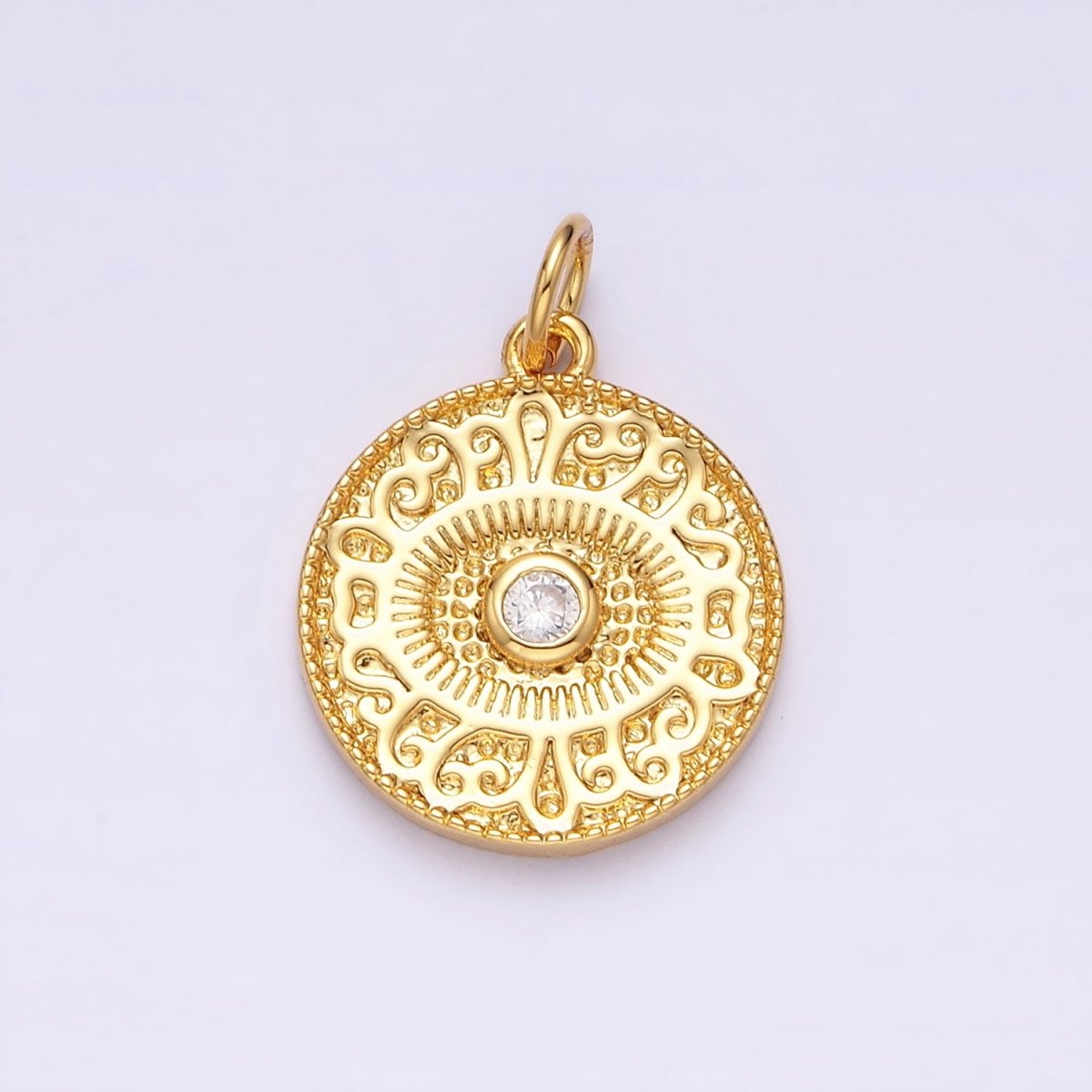 14K Gold Filled Clear CZ Evil Eye Artisan Textured Round Charm | AC1299 - DLUXCA
