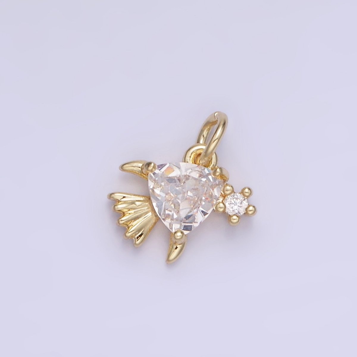 14K Gold Filled Clear CZ Fish Sea Animal Mini Charm | AG741 - DLUXCA