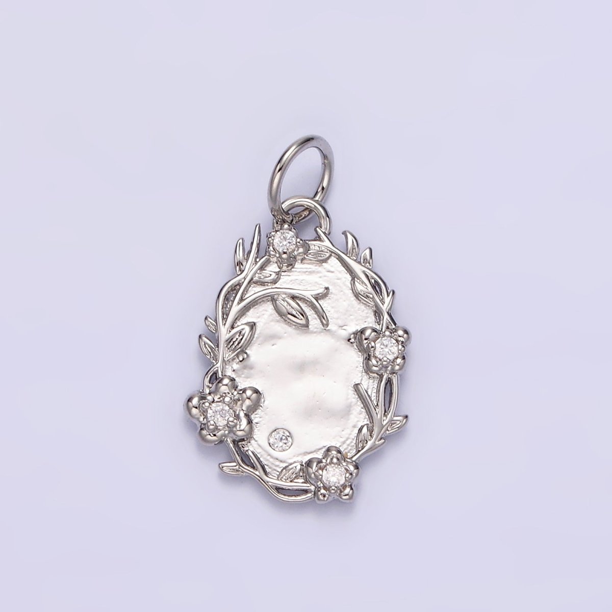 14K Gold Filled Clear CZ Flower Leaf Vine Nature Oval Charm in Gold & Silver | N1504 N1505