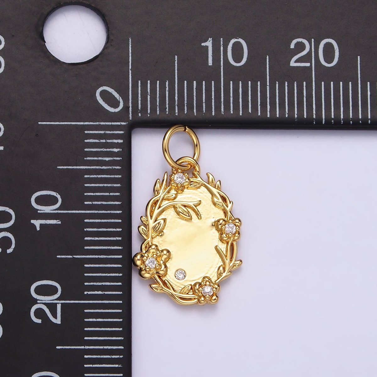14K Gold Filled Clear CZ Flower Leaf Vine Nature Oval Charm in Gold & Silver | N1504 N1505