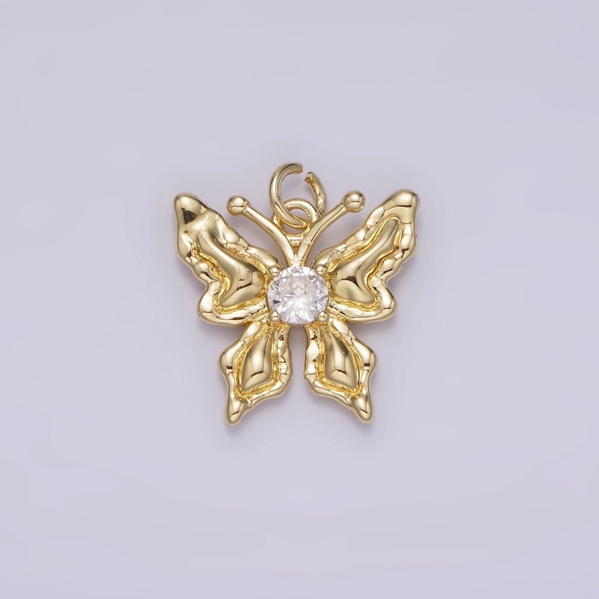 14K Gold Filled Clear CZ Hammered Antenna Butterfly Insect Animal Charm | AG206 - DLUXCA