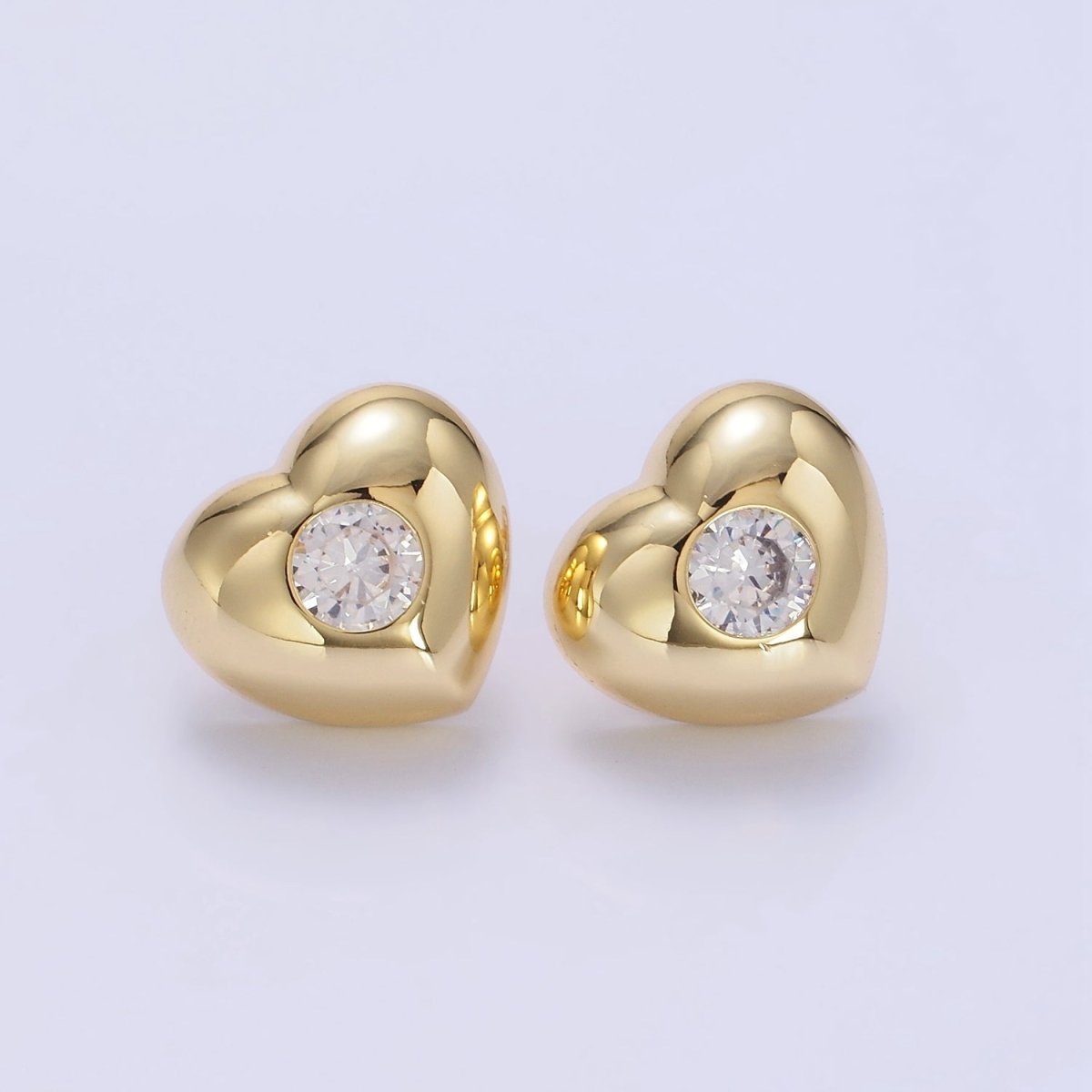 14K Gold Filled Clear CZ Heart Dome Stud Earrings in Gold & Silver | T098 T099