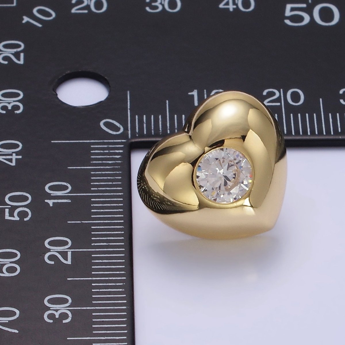 14K Gold Filled Clear CZ Heart Dome Stud Earrings in Gold & Silver | T098 T099