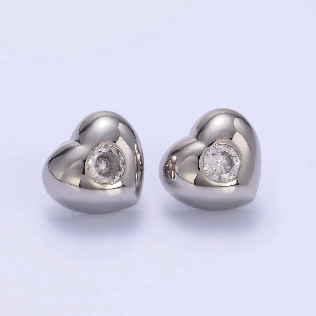 14K Gold Filled Clear CZ Heart Dome Stud Earrings in Gold & Silver | T098 T099