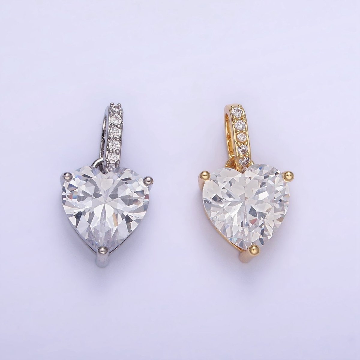 14K Gold Filled Clear CZ Heart Micro Paved Bail Pendant in Gold & Silver | AA1161