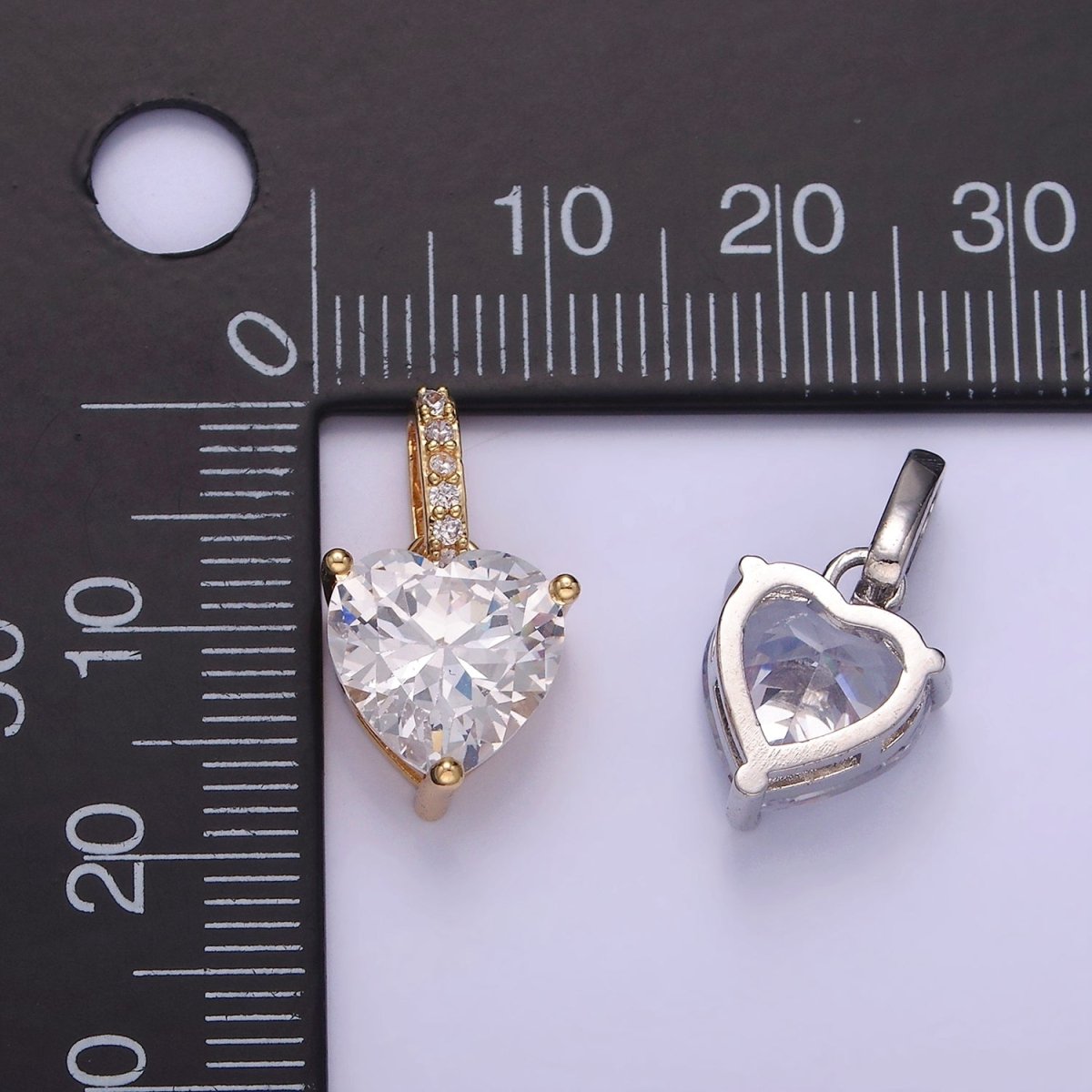 14K Gold Filled Clear CZ Heart Micro Paved Bail Pendant in Gold & Silver | AA1161