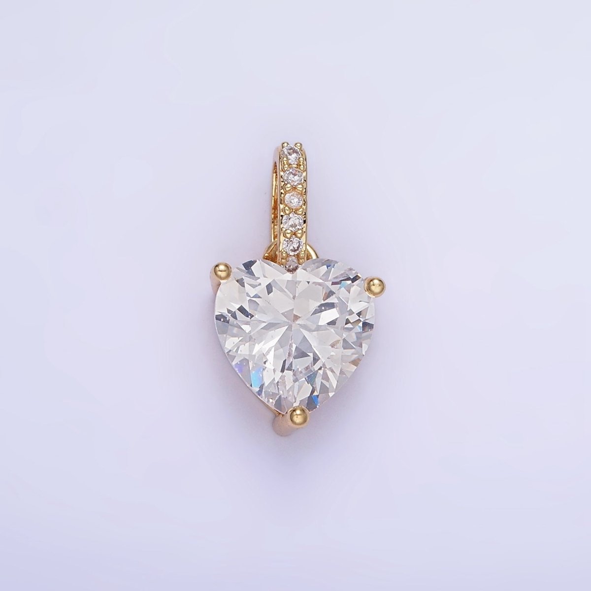 14K Gold Filled Clear CZ Heart Micro Paved Bail Pendant in Gold & Silver | AA1161