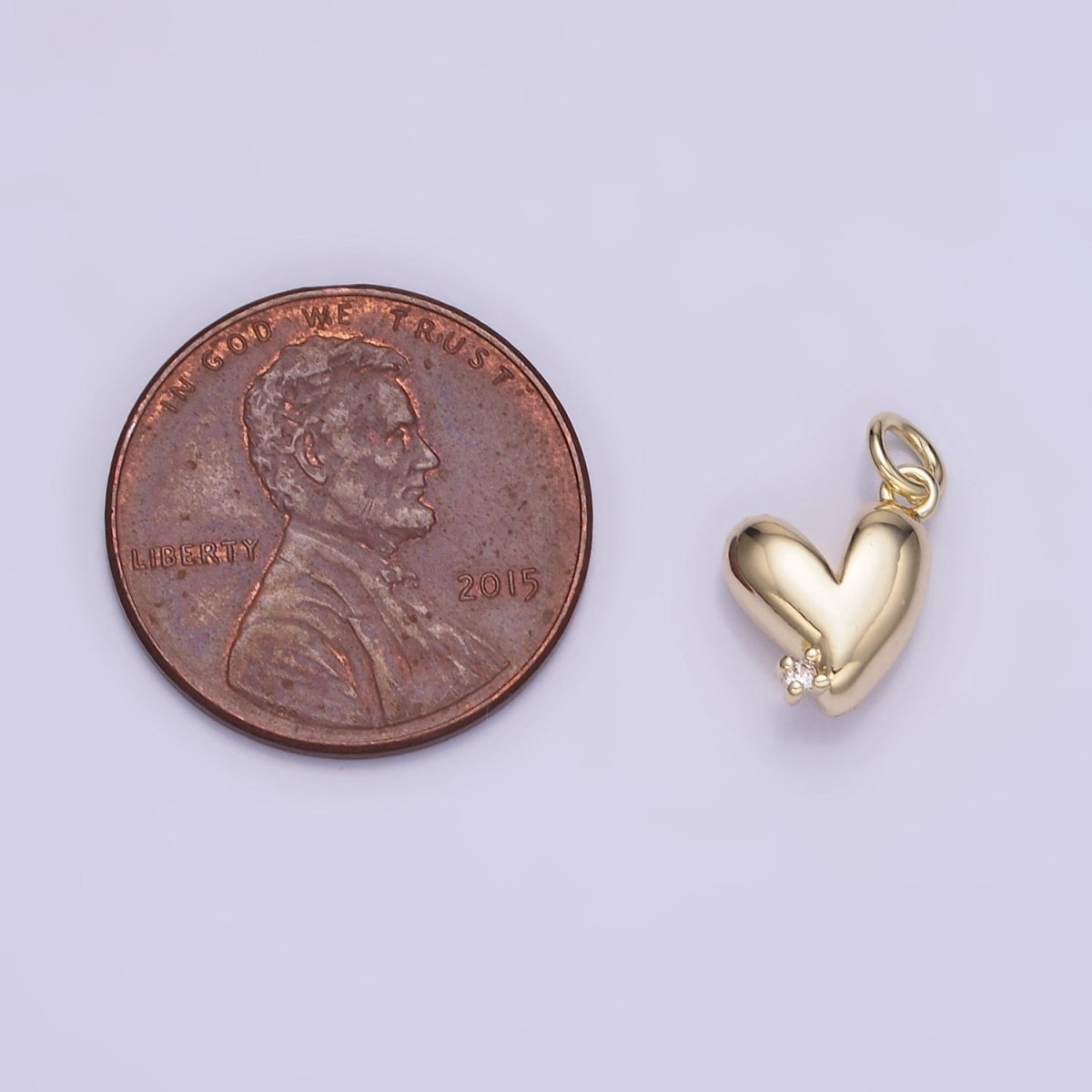 14K Gold Filled Clear CZ Heart Mini Charm | W528 - DLUXCA