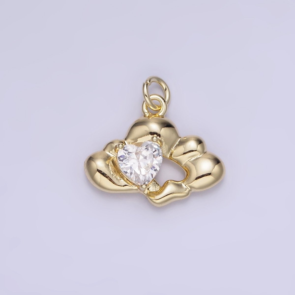 14K Gold Filled Clear CZ Heart Molten Cloud Charm | AG747 - DLUXCA