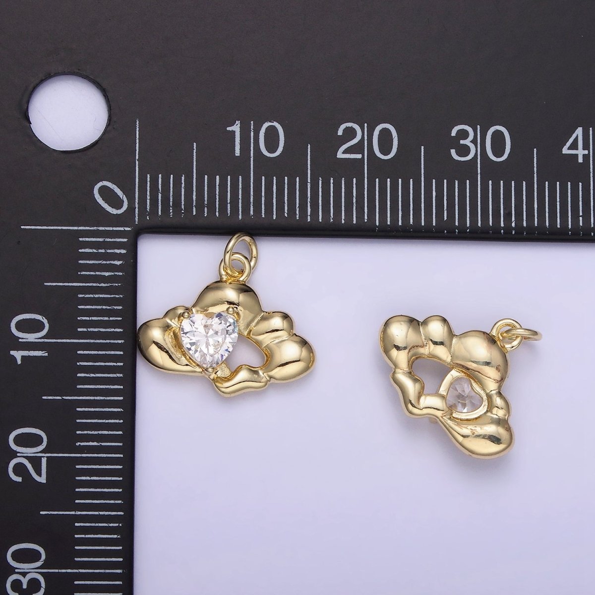 14K Gold Filled Clear CZ Heart Molten Cloud Charm | AG747 - DLUXCA