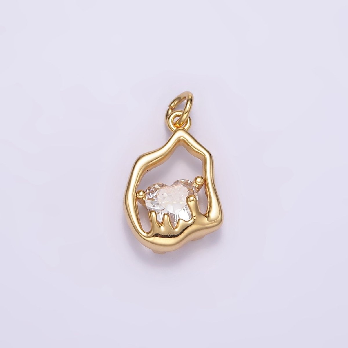 14K Gold Filled Clear CZ Heart Molten Open Bezel Charm | M110 - DLUXCA
