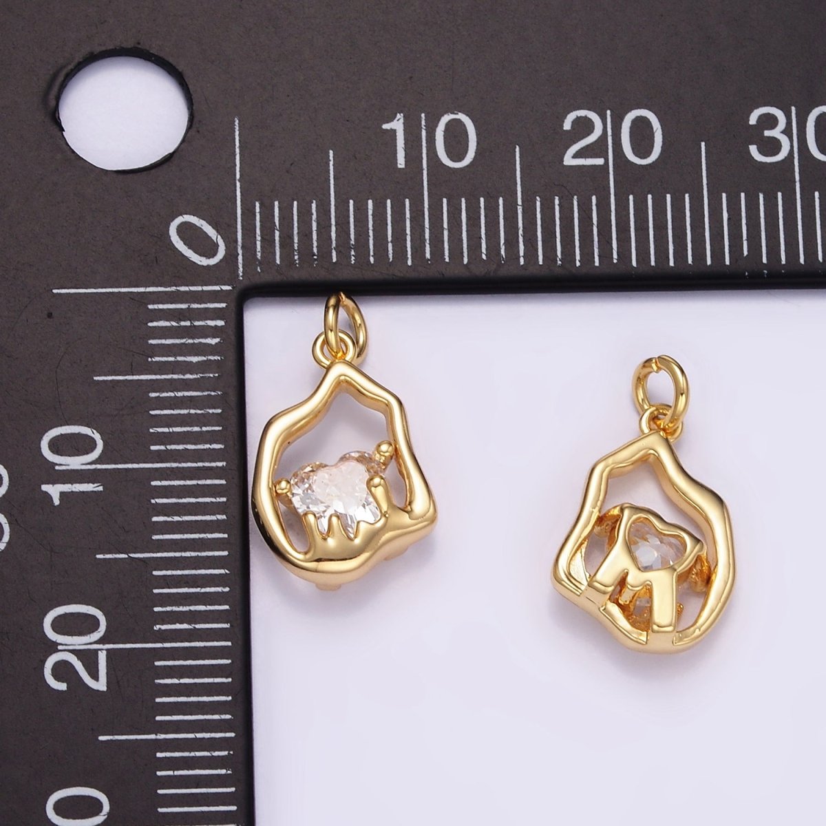 14K Gold Filled Clear CZ Heart Molten Open Bezel Charm | M110 - DLUXCA