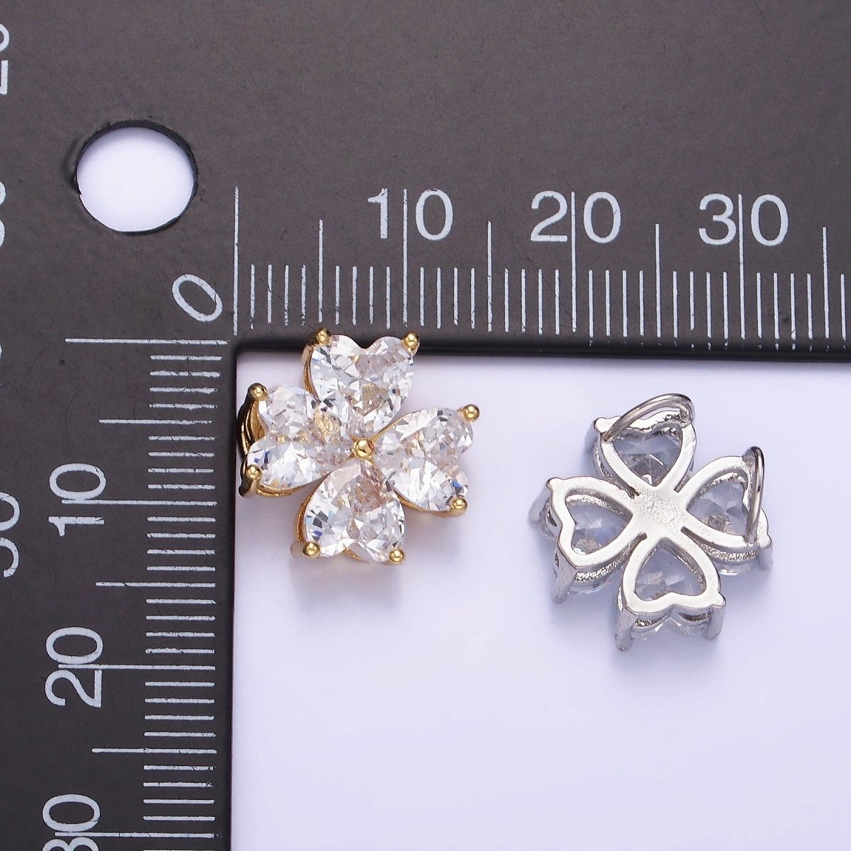 14K Gold Filled Clear CZ Heart Petal Flower Back Loop Pendant in Gold & Silver | AA1162