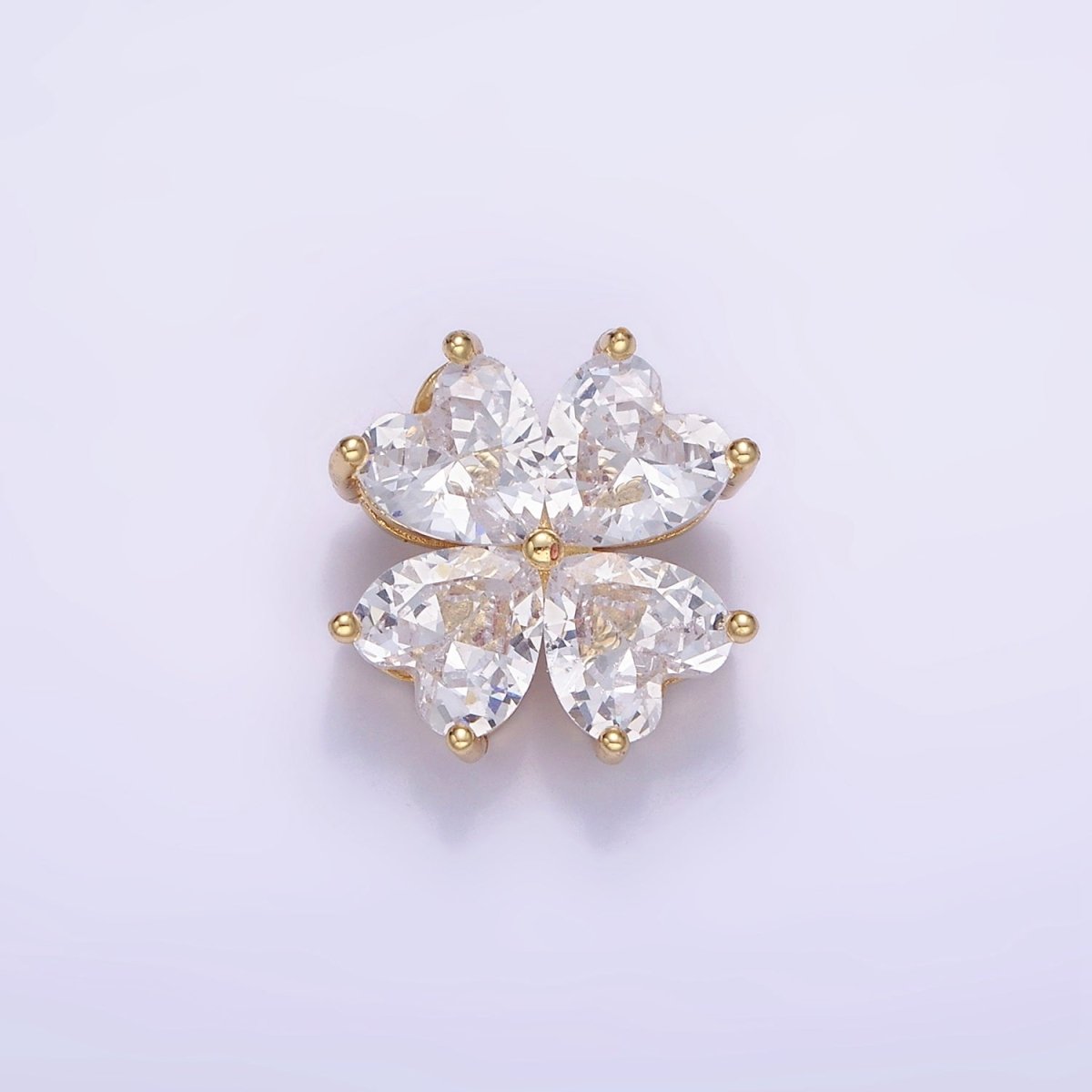 14K Gold Filled Clear CZ Heart Petal Flower Back Loop Pendant in Gold & Silver | AA1162