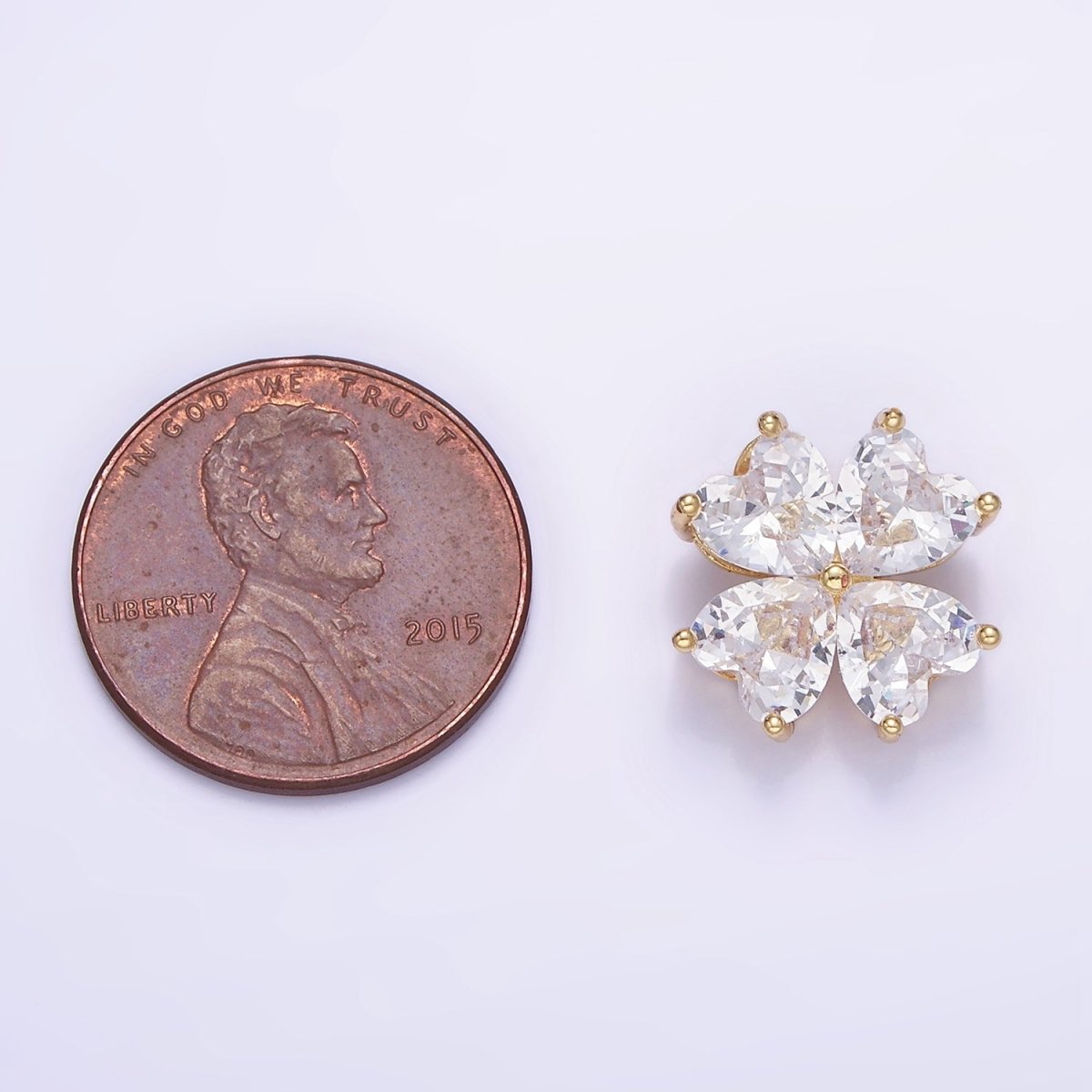 14K Gold Filled Clear CZ Heart Petal Flower Back Loop Pendant in Gold & Silver | AA1162