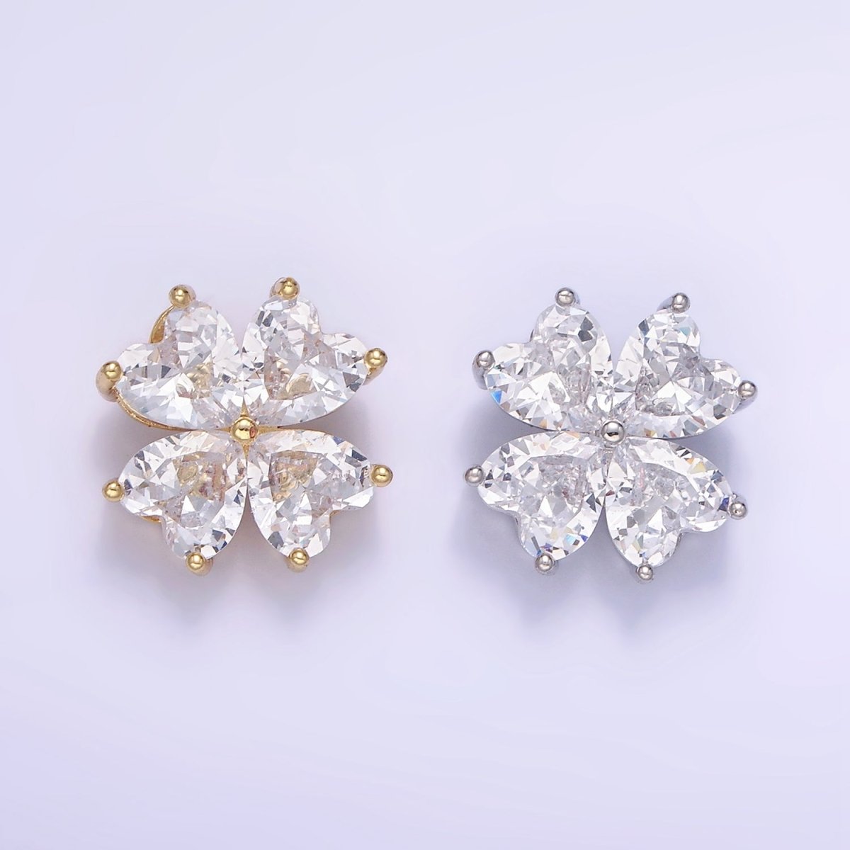 14K Gold Filled Clear CZ Heart Petal Flower Back Loop Pendant in Gold & Silver | AA1162