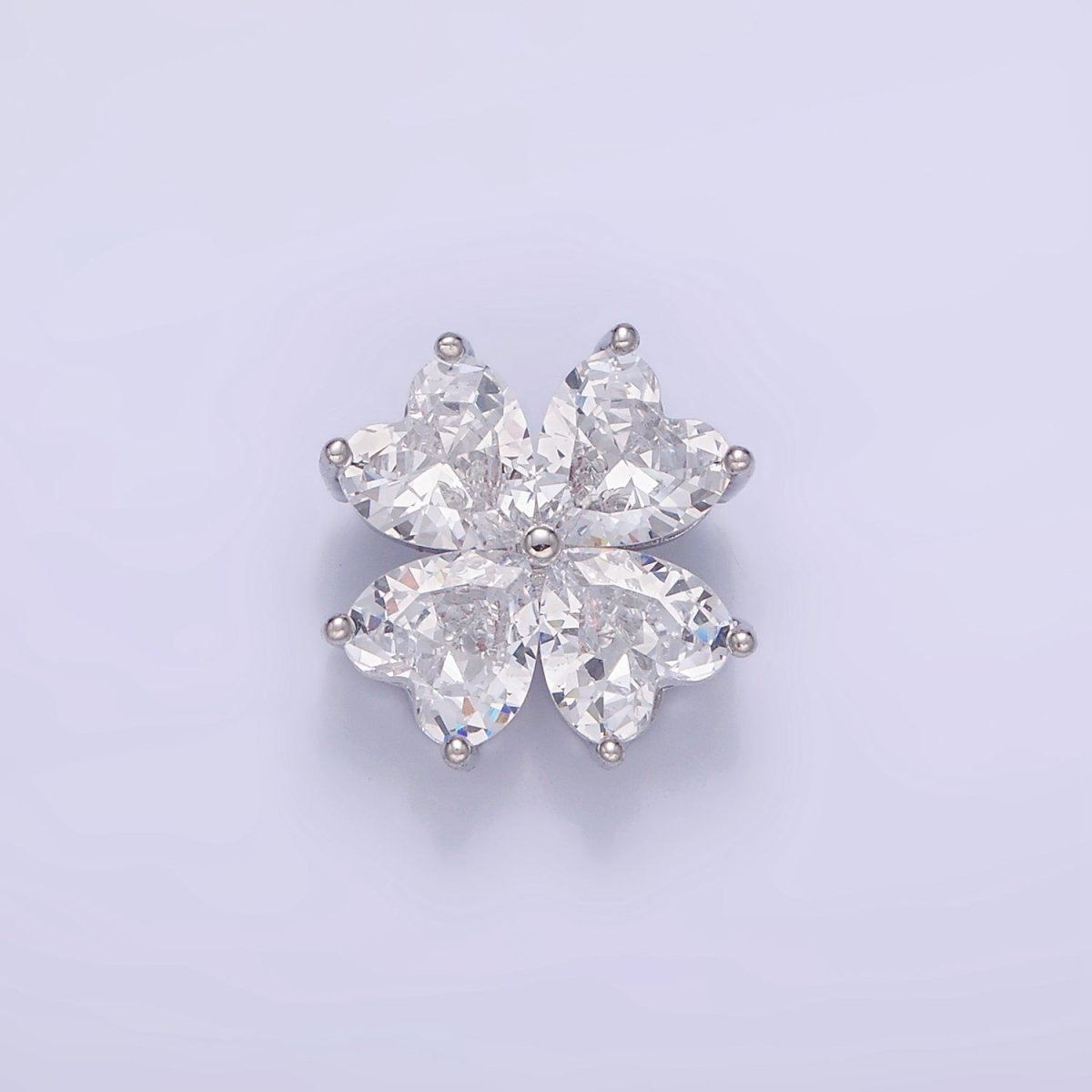 14K Gold Filled Clear CZ Heart Petal Flower Back Loop Pendant in Gold & Silver | AA1162