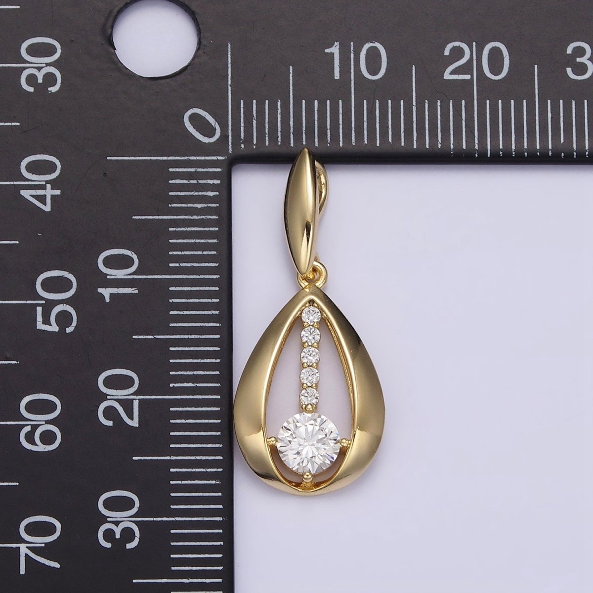 14K Gold Filled Clear CZ Lined Open Teardrop Pendant | AA651 - DLUXCA