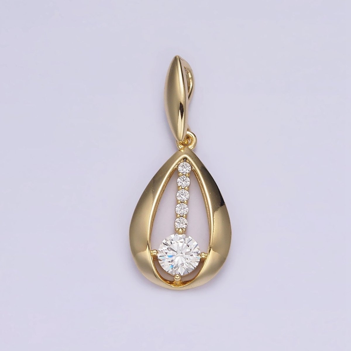 14K Gold Filled Clear CZ Lined Open Teardrop Pendant | AA651 - DLUXCA