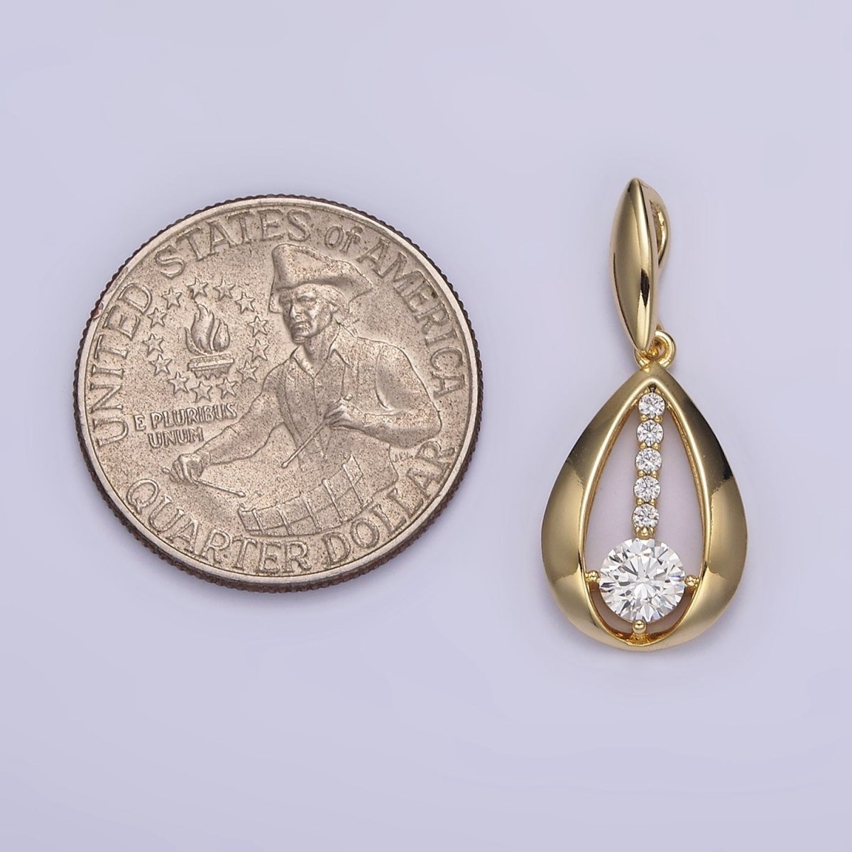 14K Gold Filled Clear CZ Lined Open Teardrop Pendant | AA651 - DLUXCA