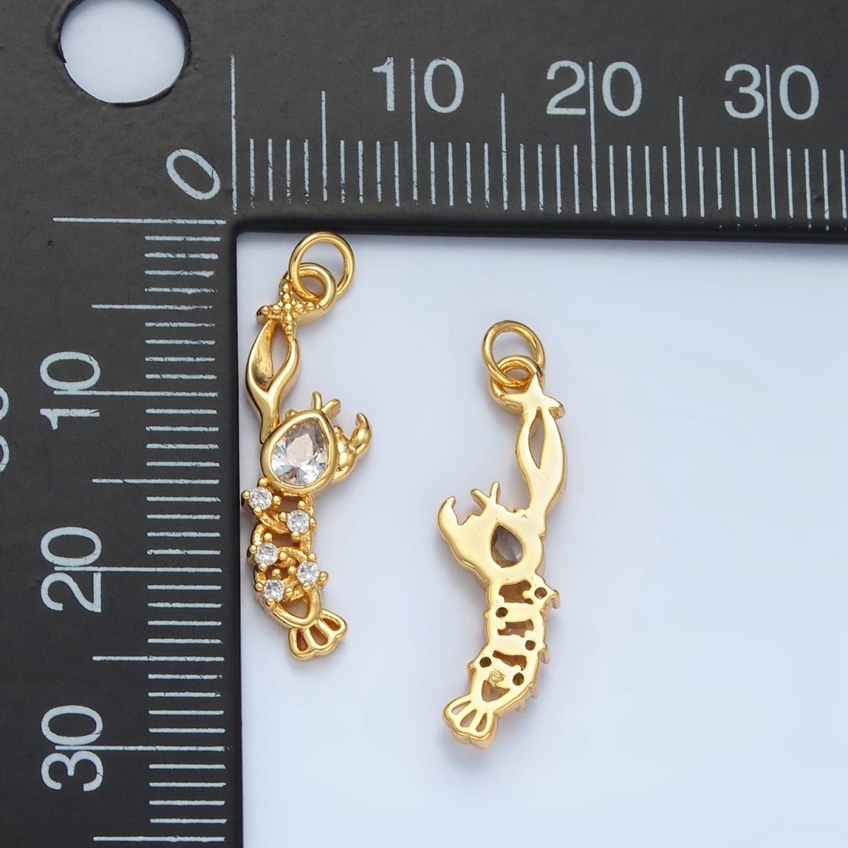 14K Gold Filled Clear CZ Lobster Animal Mini Charm | AG945 - DLUXCA