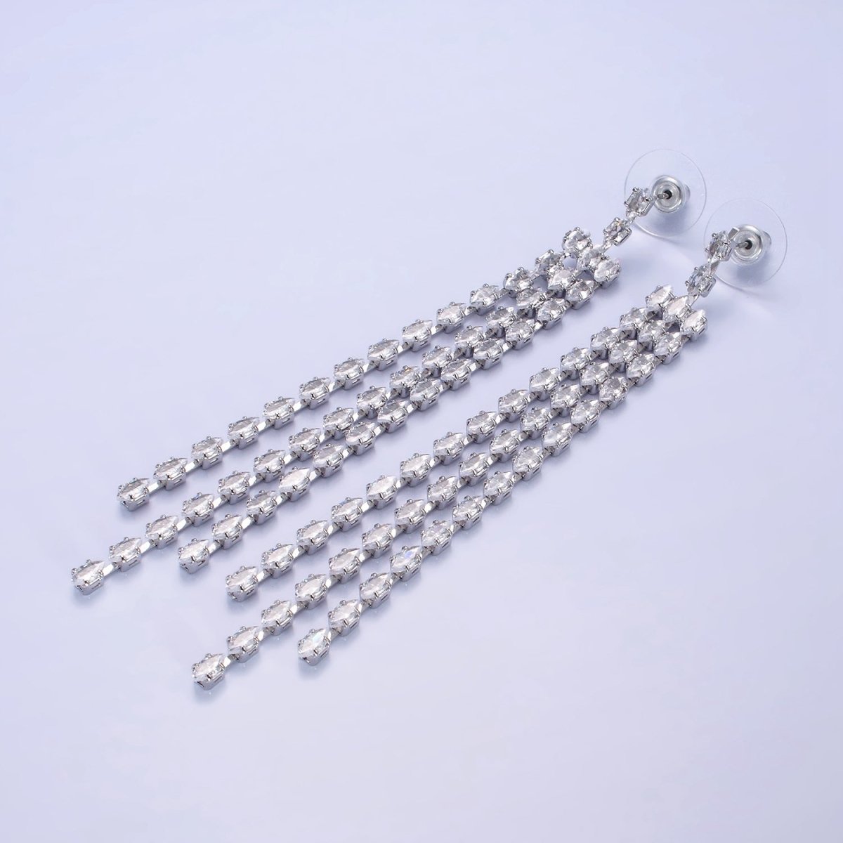 14K Gold Filled Clear CZ Marquise Triple Lined Drop Stud Earrings in Gold & Silver | AE505 AE506