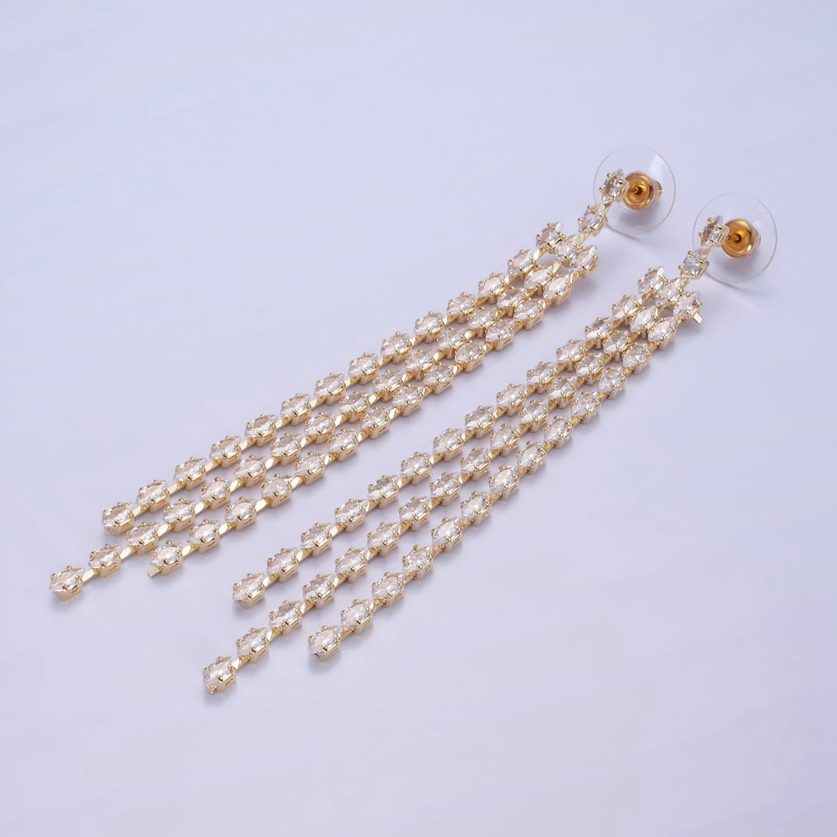 14K Gold Filled Clear CZ Marquise Triple Lined Drop Stud Earrings in Gold & Silver | AE505 AE506