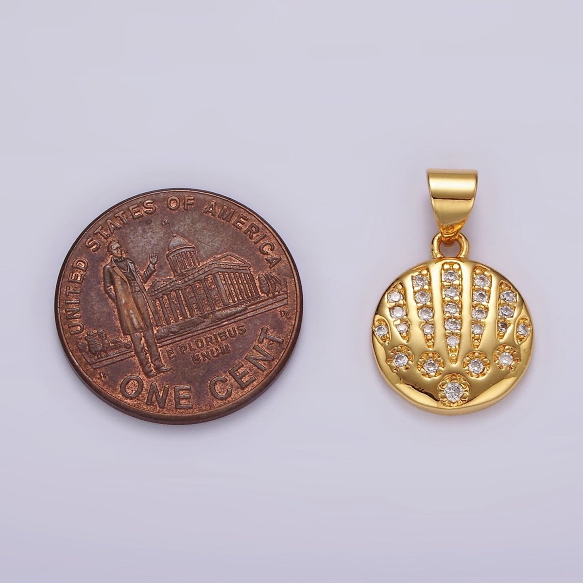 14K Gold Filled Clear CZ Micro Paved Ocean Clam Sea Shell Round Pendant In Gold & Silver | N1974