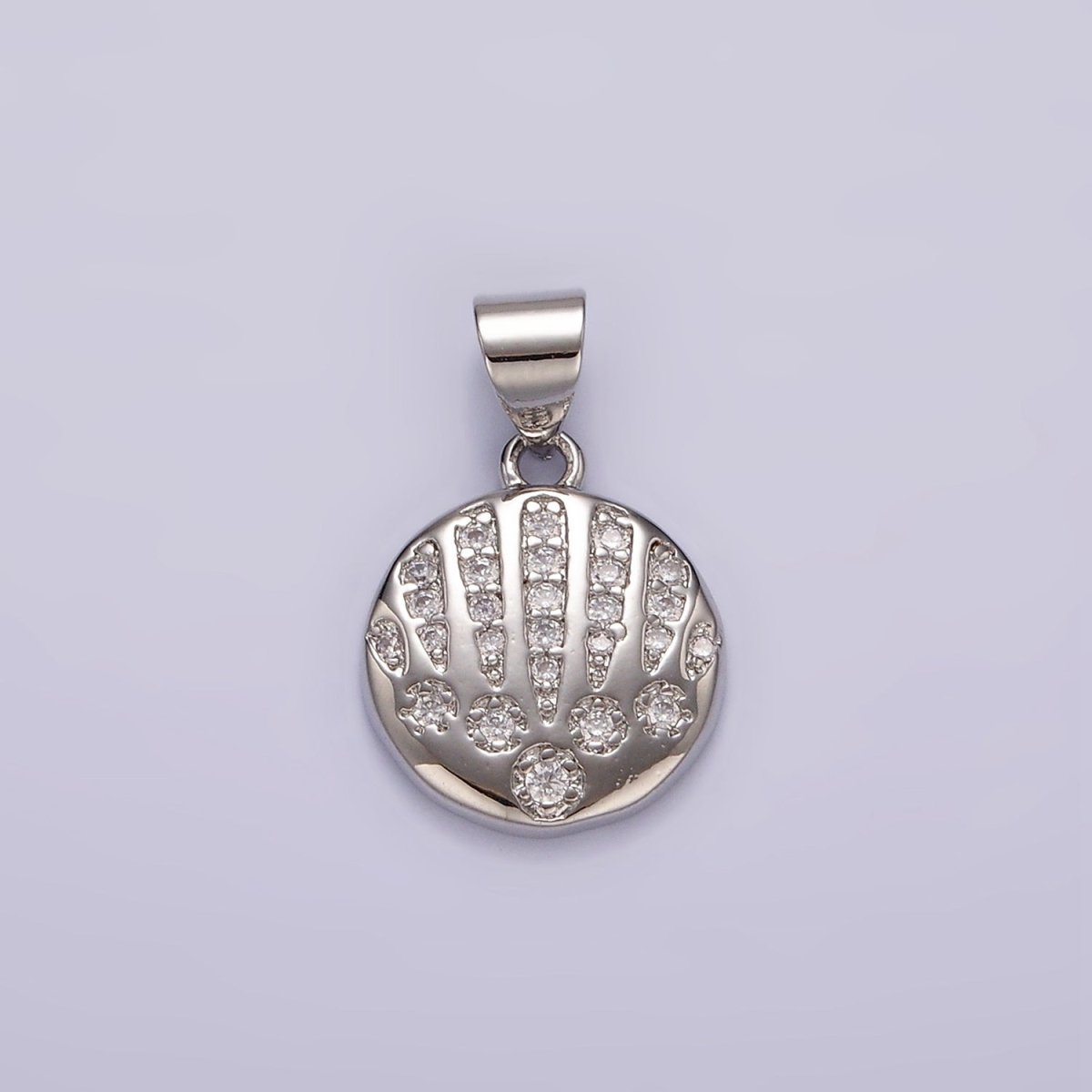 14K Gold Filled Clear CZ Micro Paved Ocean Clam Sea Shell Round Pendant In Gold & Silver | N1974