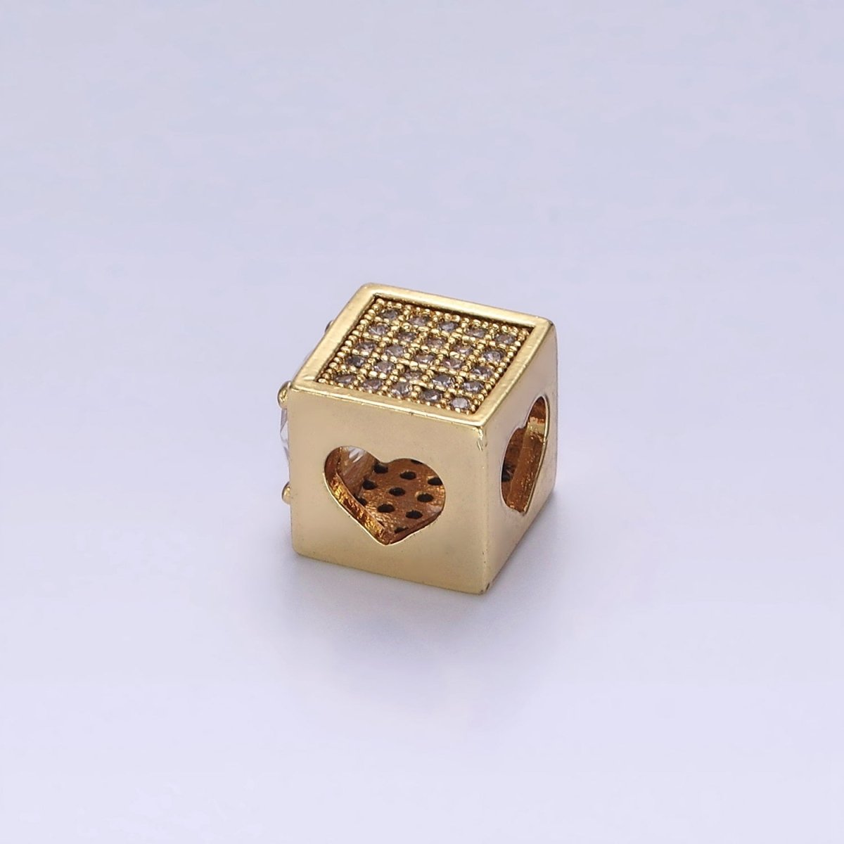 14K Gold Filled Clear CZ Micro Paved Open Heart Bead | B-796 - DLUXCA