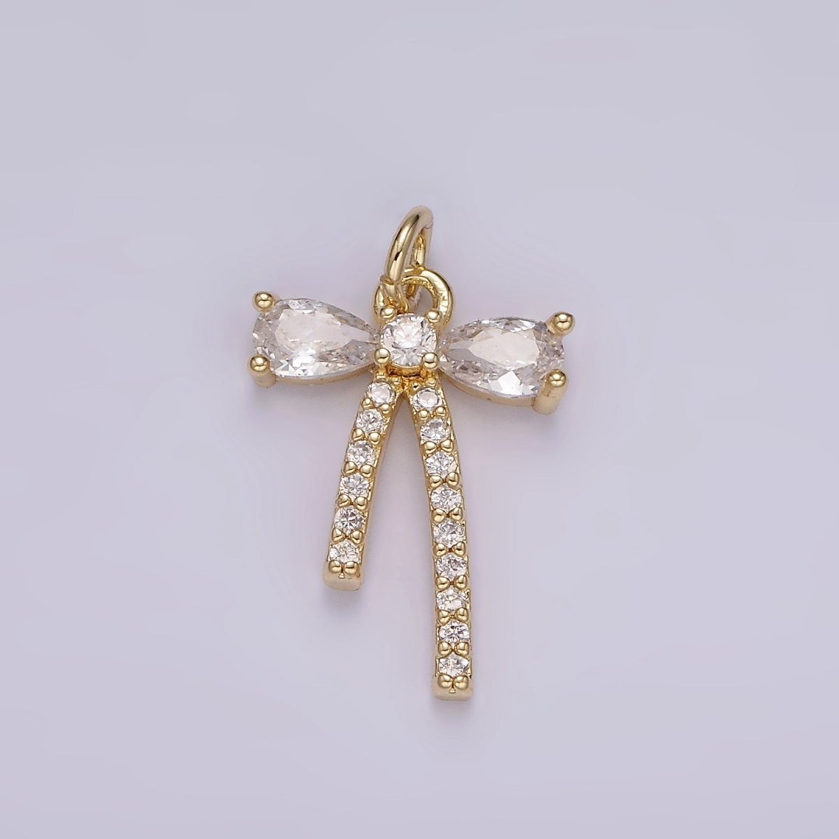 14K Gold Filled Clear CZ Micro Paved Ribbon Bow Add-On Charm | AG510