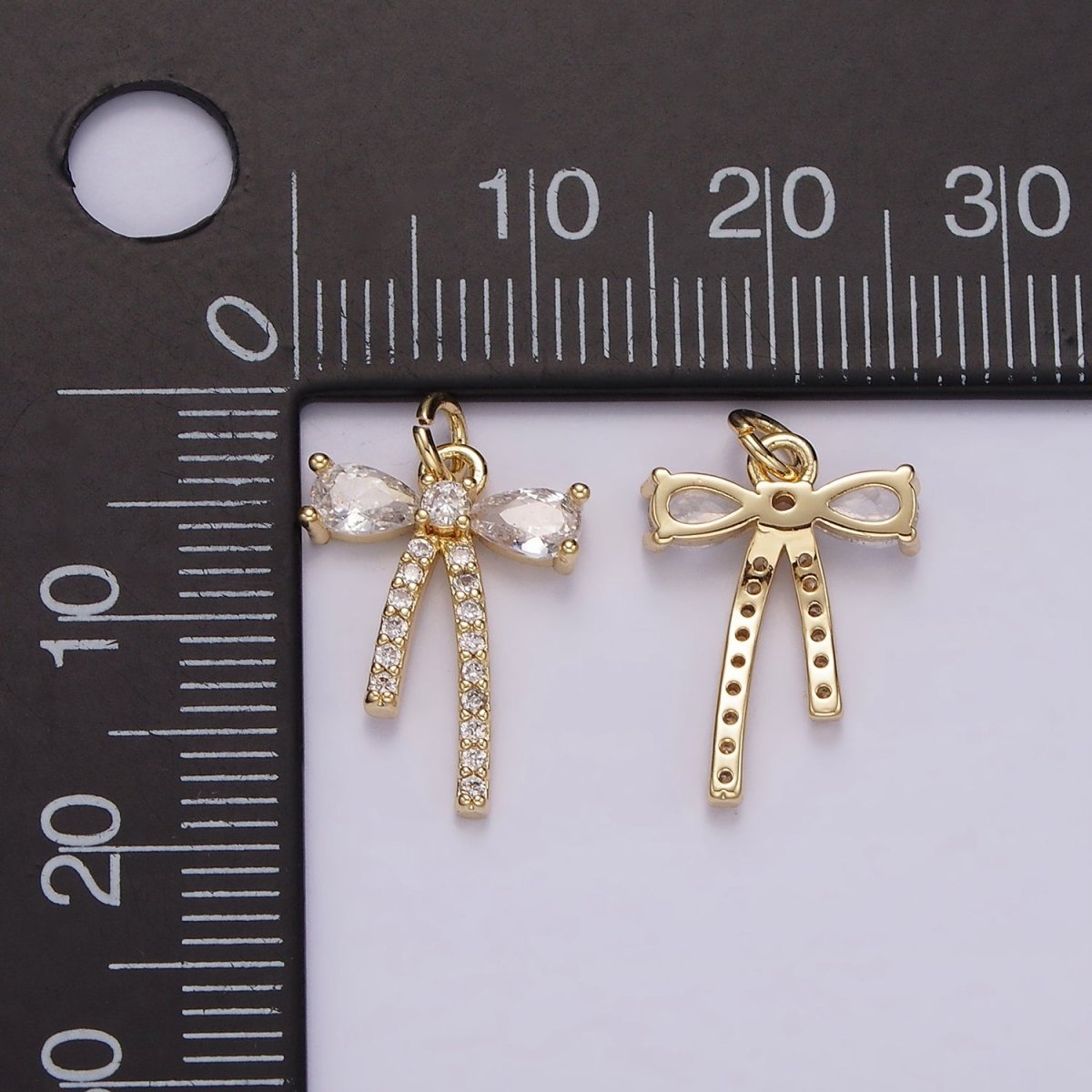14K Gold Filled Clear CZ Micro Paved Ribbon Bow Add-On Charm | AG510
