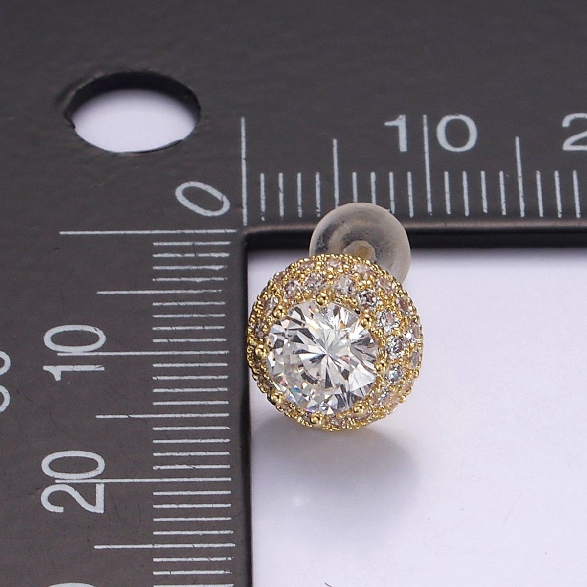 14K Gold Filled Clear CZ Micro Paved Round Stud Earrings in Gold & Silver | V316