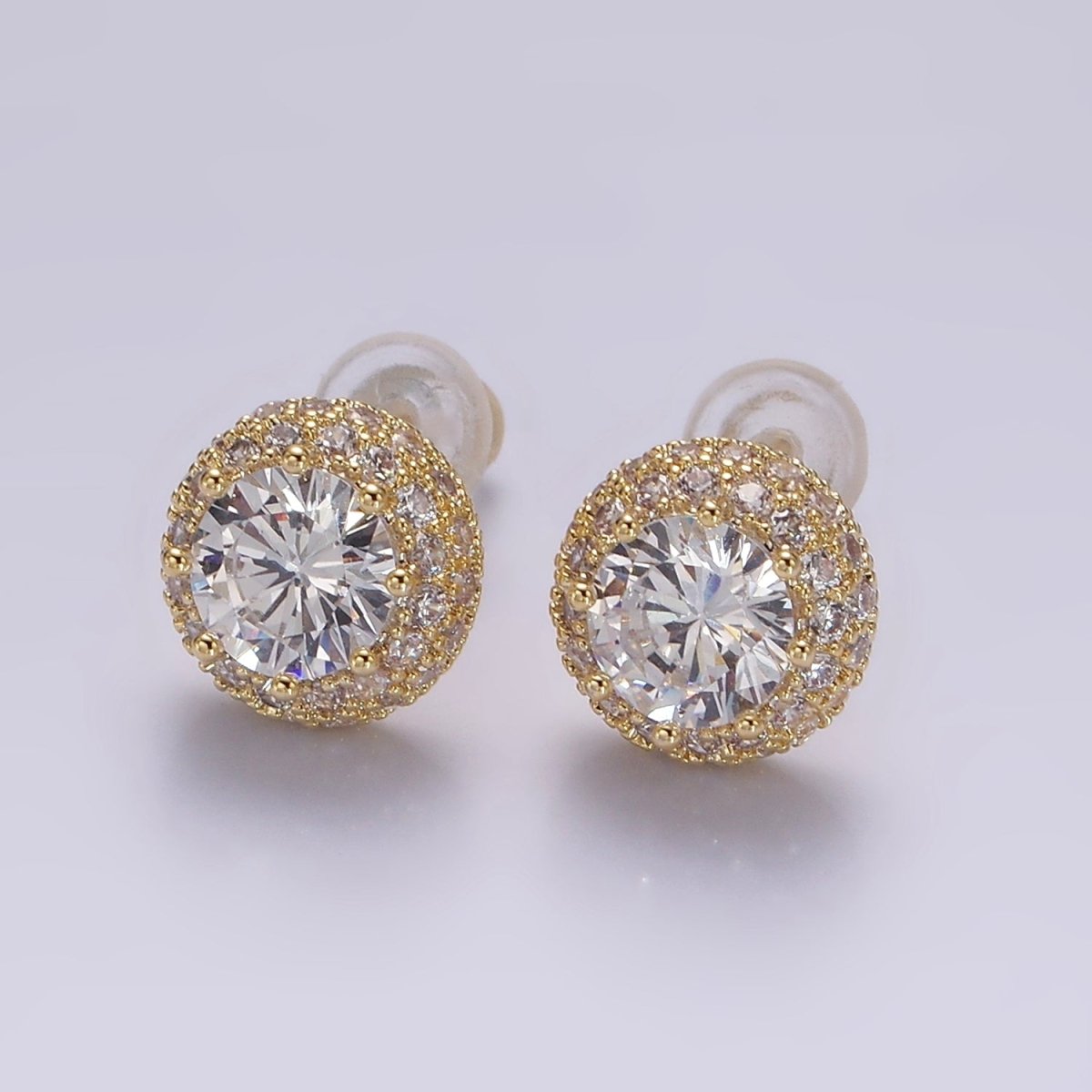 14K Gold Filled Clear CZ Micro Paved Round Stud Earrings in Gold & Silver | V316