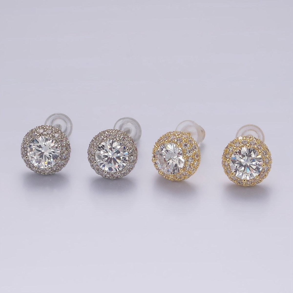 14K Gold Filled Clear CZ Micro Paved Round Stud Earrings in Gold & Silver | V316