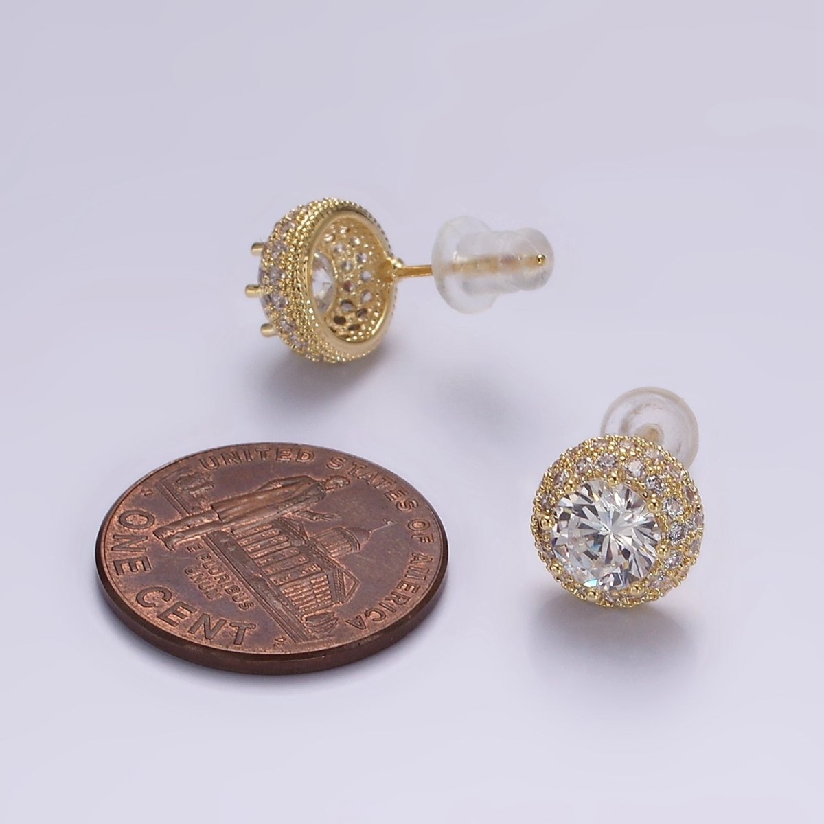 14K Gold Filled Clear CZ Micro Paved Round Stud Earrings in Gold & Silver | V316