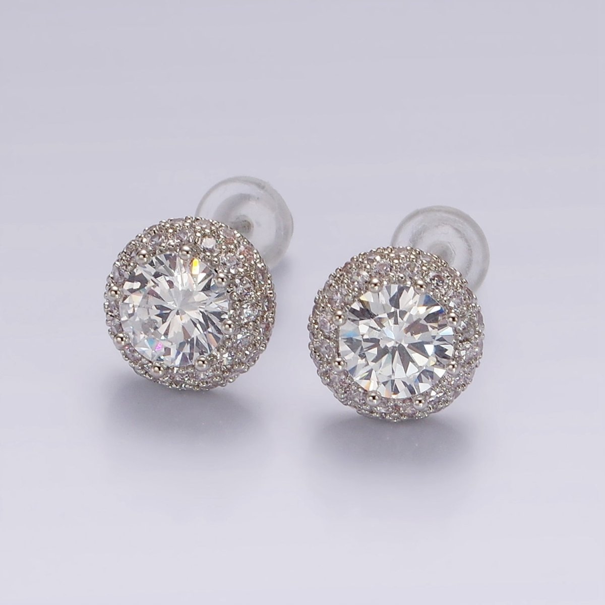 14K Gold Filled Clear CZ Micro Paved Round Stud Earrings in Gold & Silver | V316