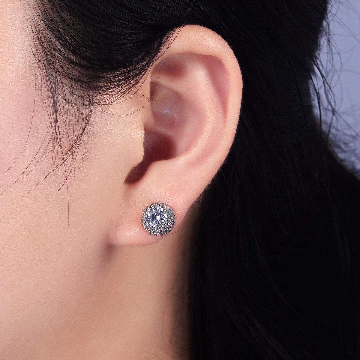 14K Gold Filled Clear CZ Micro Paved Round Stud Earrings in Gold & Silver | V316