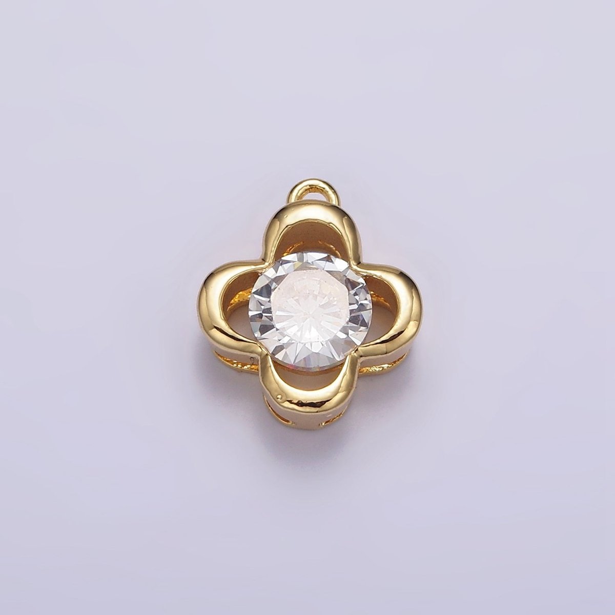 14K Gold Filled Clear CZ Open Clover Quatrefoil Bezel Charm | N950 - DLUXCA