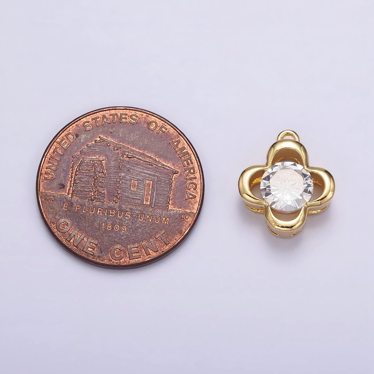 14K Gold Filled Clear CZ Open Clover Quatrefoil Bezel Charm | N950 - DLUXCA