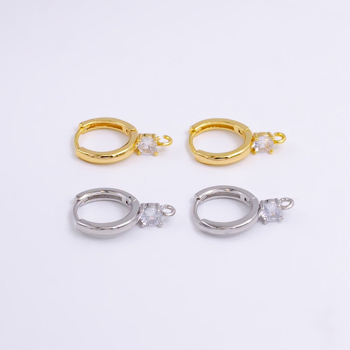 14K Gold Filled Clear CZ Open Loop 12mm Huggie Earrings in Gold & Silver | Z614 Z617