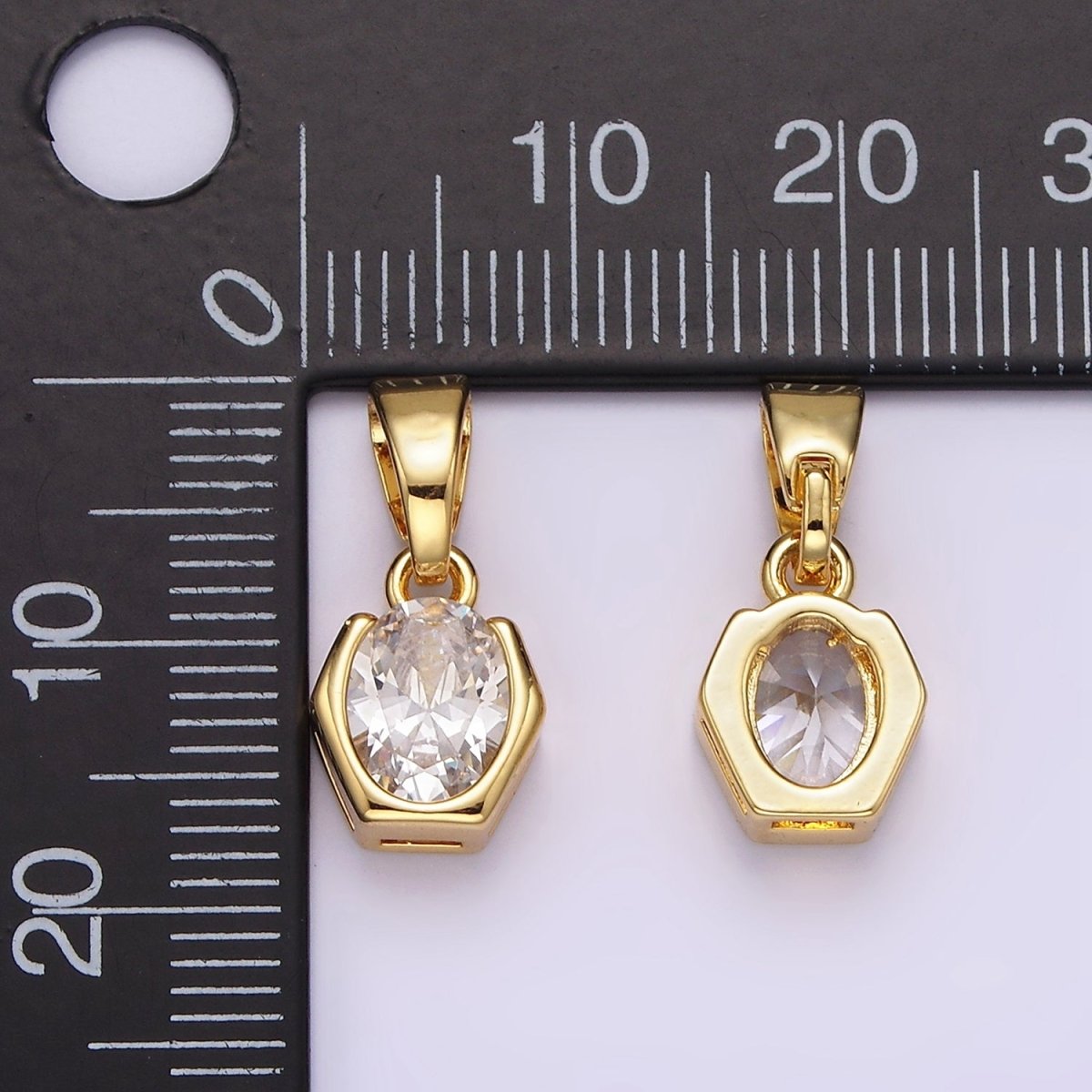 14K Gold Filled Clear CZ Oval Hexagon Open Bezel Pendant | AA1105 - DLUXCA