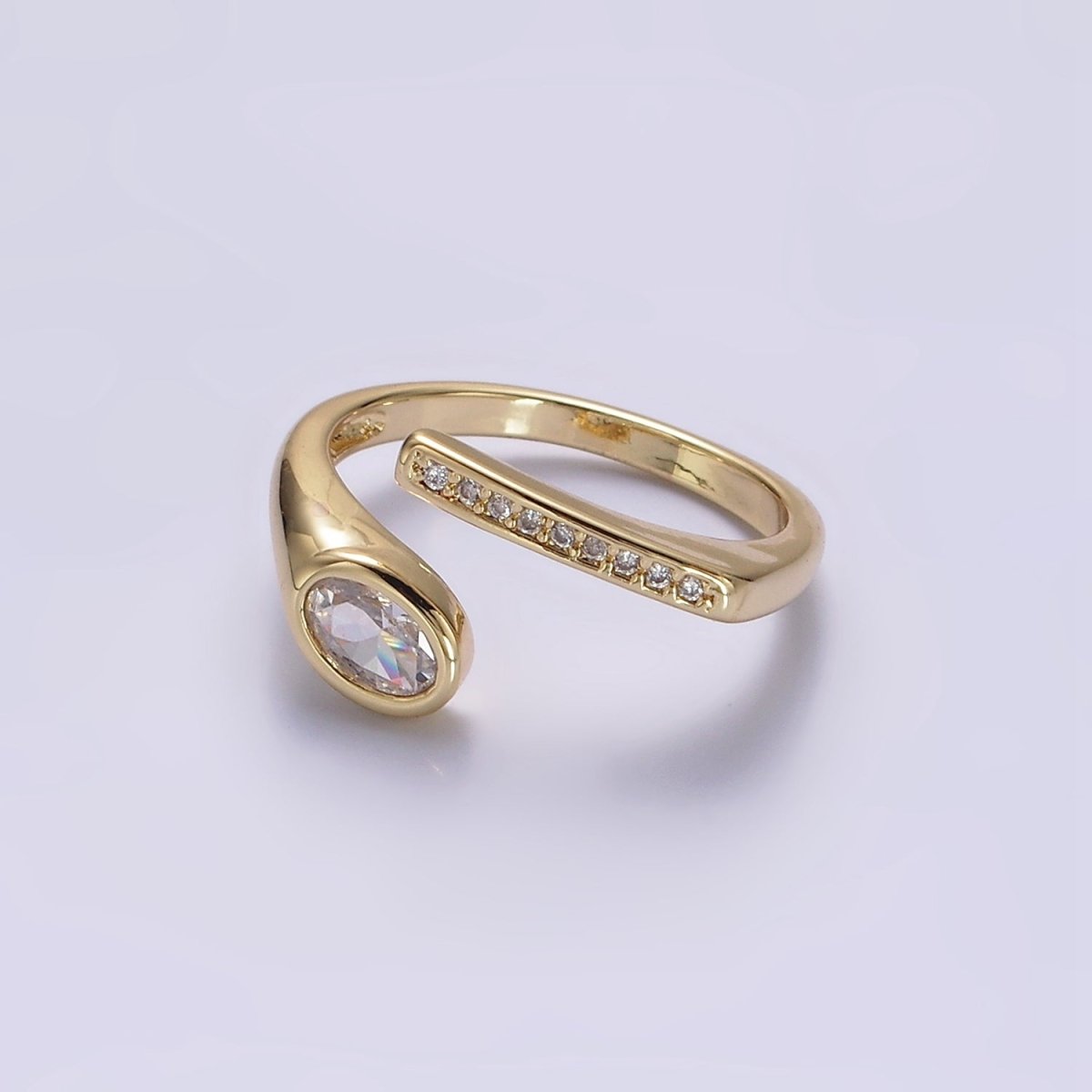 14K Gold Filled Clear CZ Oval Micro Paved CZ Bar Open Ring | O-588