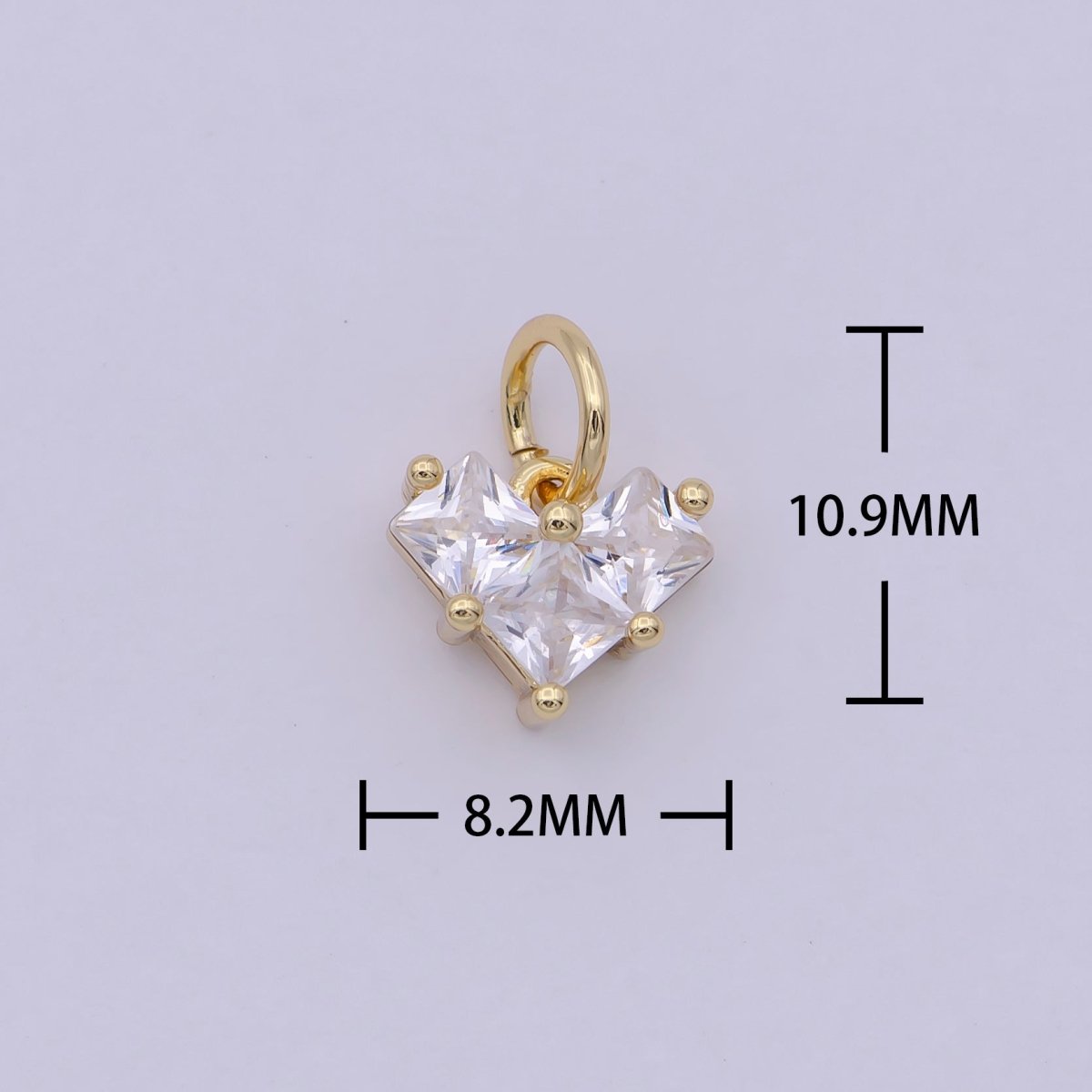 14K Gold Filled Clear CZ Pixelated Heart Mini Add-On Charm | C193