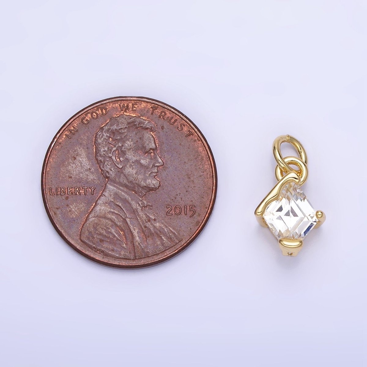 14K Gold Filled Clear CZ Rhombus Molten Mini Charm in Gold & Silver | W582