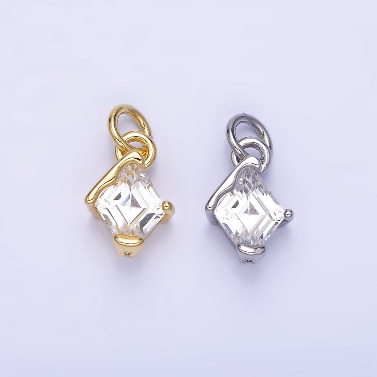 14K Gold Filled Clear CZ Rhombus Molten Mini Charm in Gold & Silver | W582