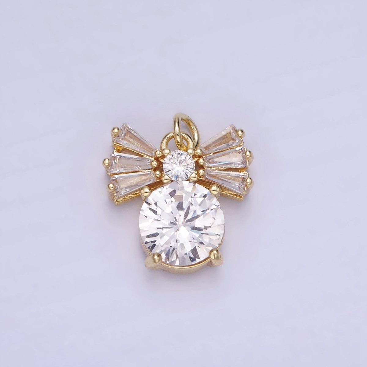 14K Gold Filled Clear CZ Round Baguette Ribbon Bow Charm | AG729 - DLUXCA